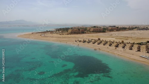 Aerial FPV shot of beach in somabay, Red Sea photo