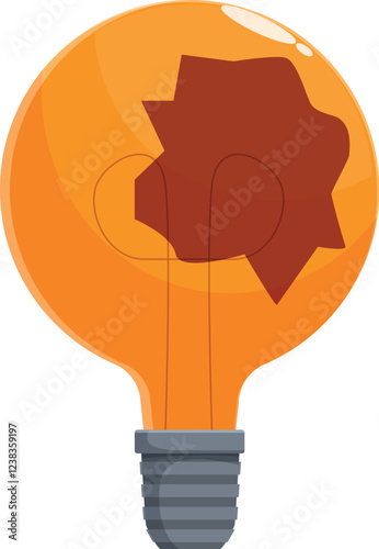 Orange light bulb with burnt filament representing lack of new ideas and creativity