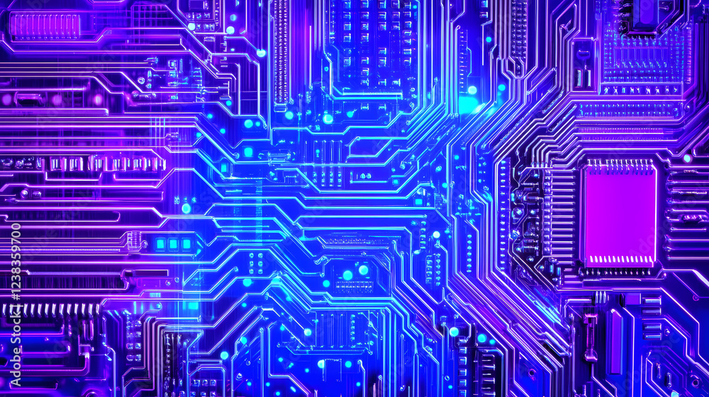 a neon blue and purple circuit board background, a glowing, abstract, digital wallpaper with futuristic lights for design a neon blue and purple circuit board background, a glowing, abstract, digital wallpaper with futuristic lights for design