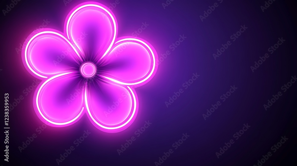 Neon Pink Flower Glowing Dark Background Neon Pink Flower Glowing Dark Background