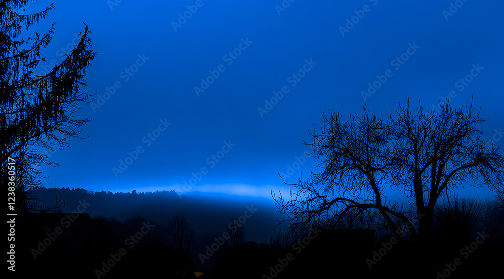 Fototapeta premium Dark blue sky with clouds, a background of the night sky, a view of the sky, dark and light, a foggy, fantasy landscape, with a cinematic feel. 