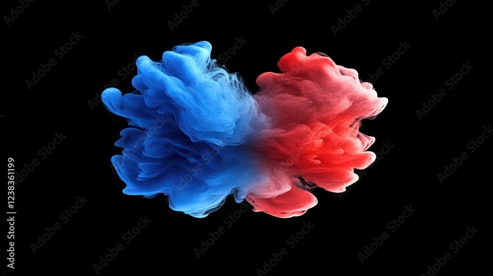 Obraz premium Red blue ink swirling, abstract art, black background, design element