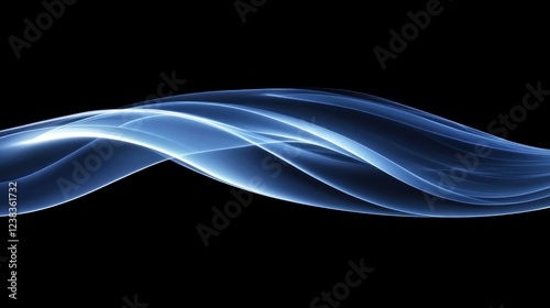 Blue light wave flowing, dark background, design element