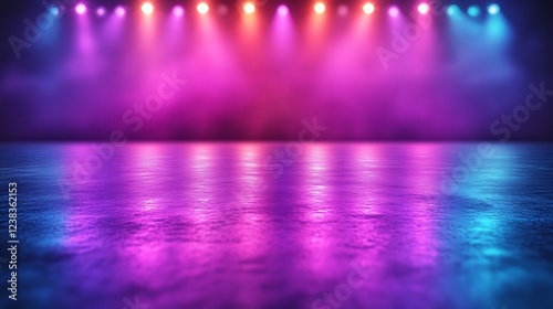 Neon Lights Reflecting On Wet Surface Stage