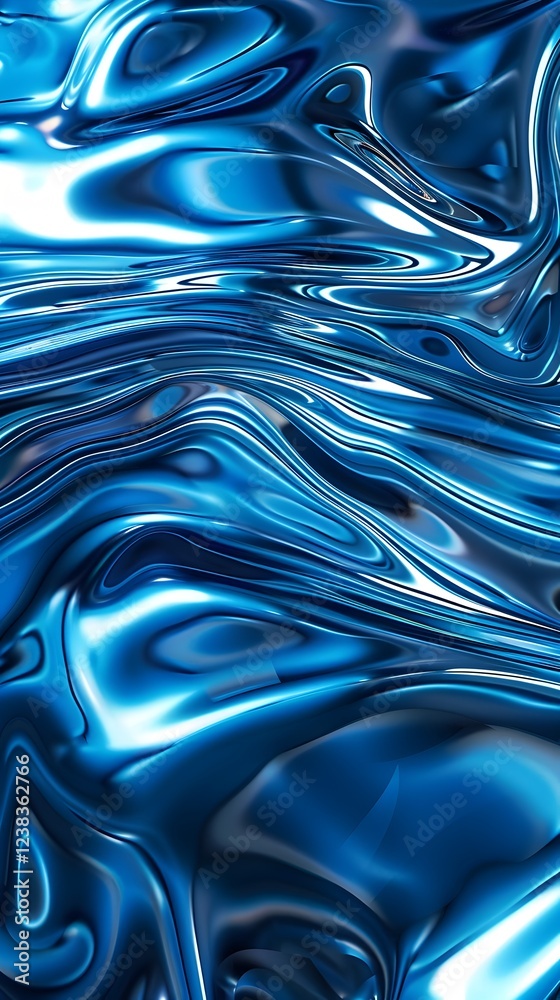 A blue, shiny, and reflective surface with a wave-like pattern A blue, shiny, and reflective surface with a wave-like pattern