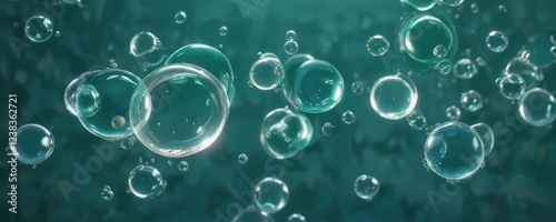 Teal background with bubbles floating in mid-air, bubble, abstract