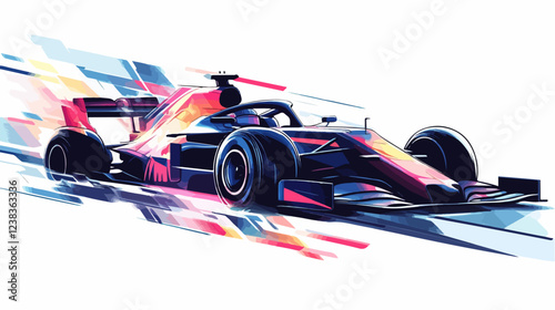 Racing car illustration. Formula one. Motorsport.	