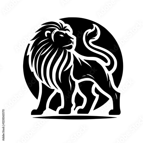 Majestic Lion: A Powerful Symbol of Strength and Royalty.  Black and white vector graphic design, perfect for logos and branding. photo