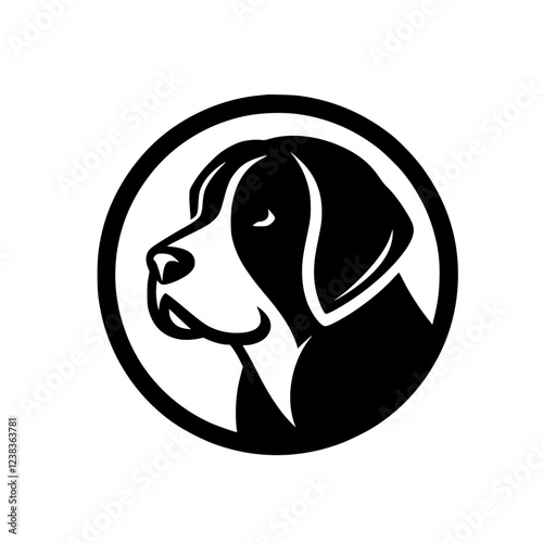 Majestic Saint Bernard Dog Portrait: Black and White Canine Head in Circle Logo Design