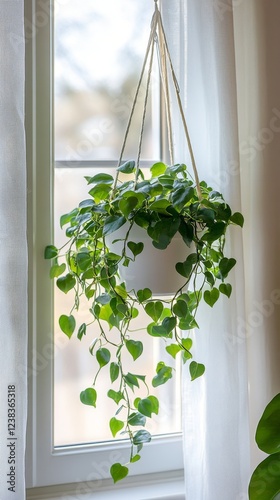 a potted string of dolphins plant by the window in minimalist style of indoor plants photo