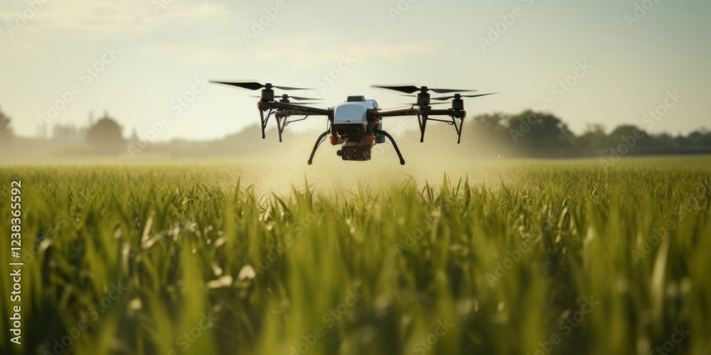 Agrodrone for processing fields, smart farming. Generative AI.