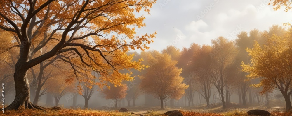 Obraz premium The branches of the deciduous tree sway gently in autumn wind , landscape, nature, movement