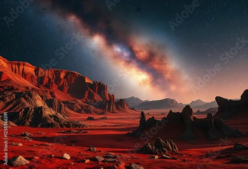 Generative IA: Martian Dreamscape under a Celestial River photo