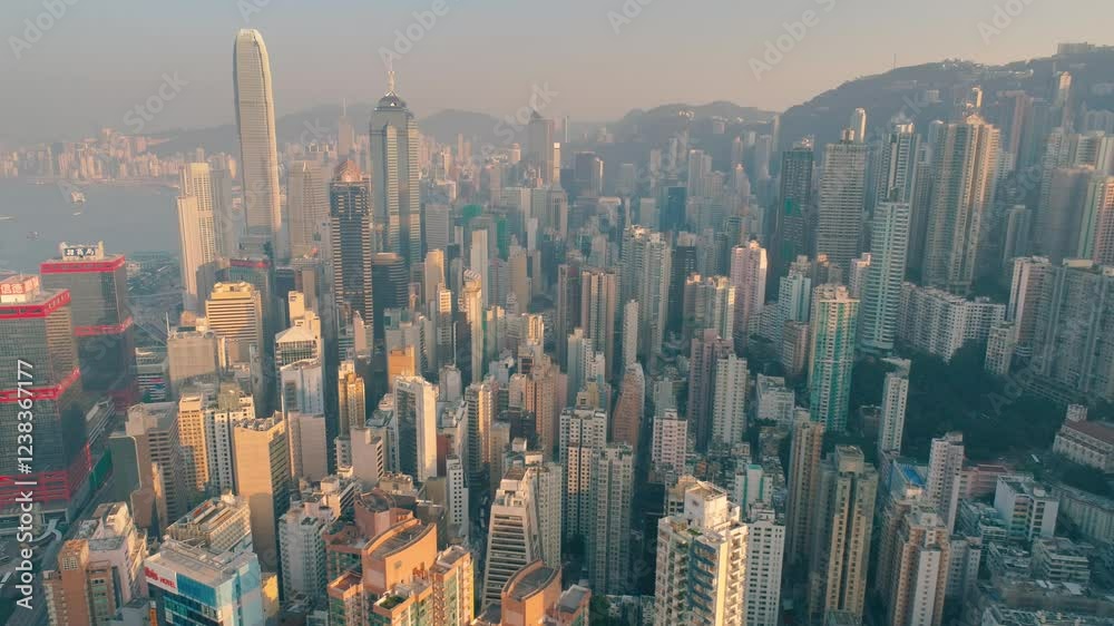 HONG KONG, CHINA - FEBRUARY 2, 2025: Urban skyline showcasing iconic skyscrapers and vibrant city life in Hong Kong