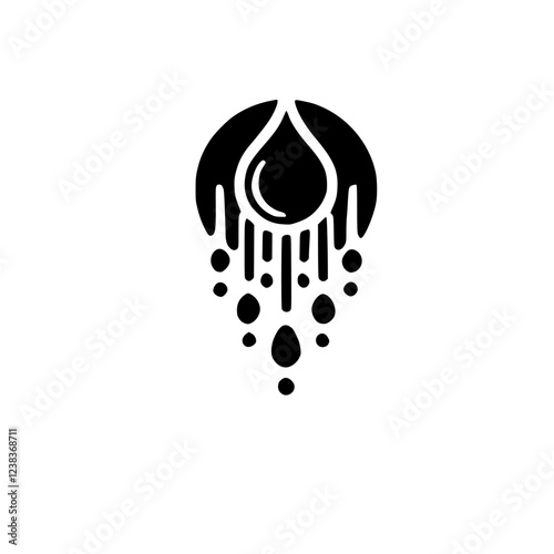 Abstract Black and White Water Drop Design: Minimalist Geometric Icon, Symbol, and Graphic Element