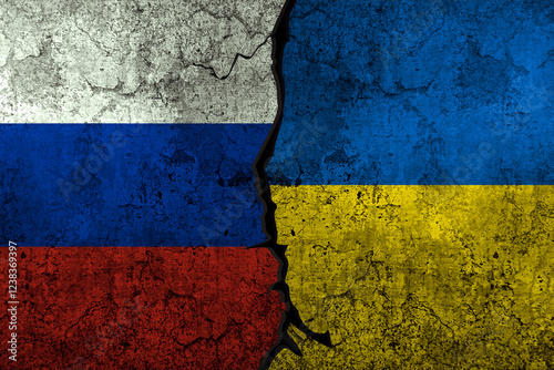 Russia vs Ukraine conflict concept design with both flags. War between Ukraine and Russia concept design