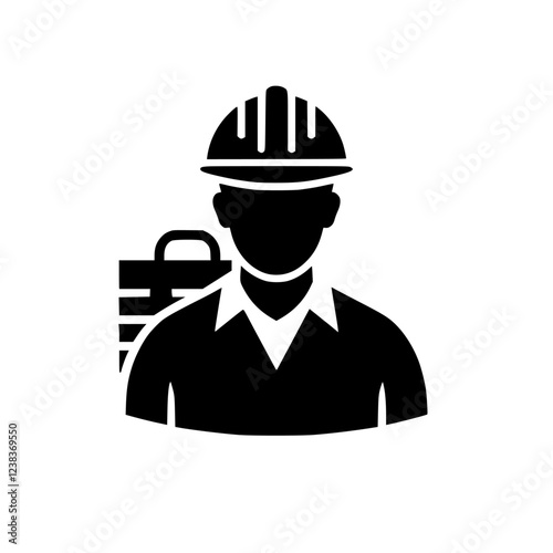 Construction Worker Icon: A symbol of labor, construction, and engineering. This image depicts a worker wearing a hardhat, signifying safety and expertise in the industry.