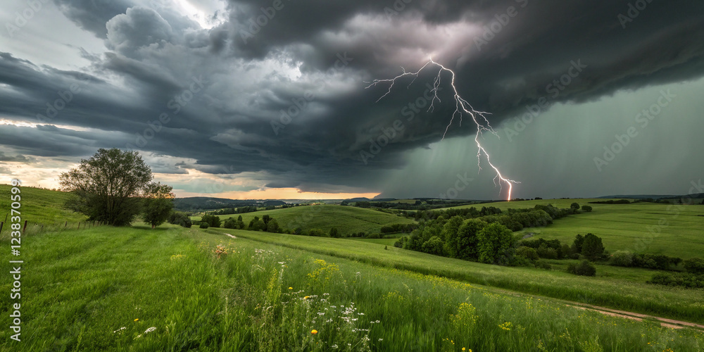A Stormy Sky Over a Green Field, Capturing the Beauty and Drama of Nature A Stormy Sky Over a Green Field, Capturing the Beauty and Drama of Nature