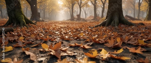 The rustling sound of fallen oak leaves underfoot signals the onset of autumn, foliage, oak leaves, natural surroundings