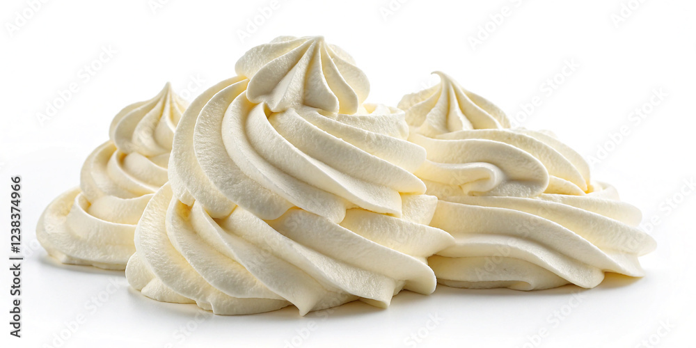 A Creamy Whipped Cream Isolated on a White Background for Culinary Use A Creamy Whipped Cream Isolated on a White Background for Culinary Use