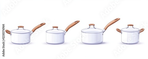 Assorted Kitchenware Showcase Including Pots Pans and Saucepans with Lids and Handles for Cooking and Serving Purposes in Home Kitchen or Culinary Setting photo