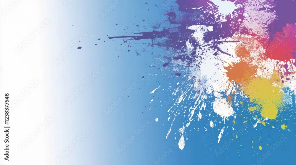 Obraz premium Abstract colorful paint splashes on blue background.