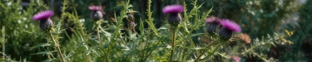 Thistle plant in the garden with leaves and stems , leaves, plant, botanical Thistle plant in the garden with leaves and stems , leaves, plant, botanical