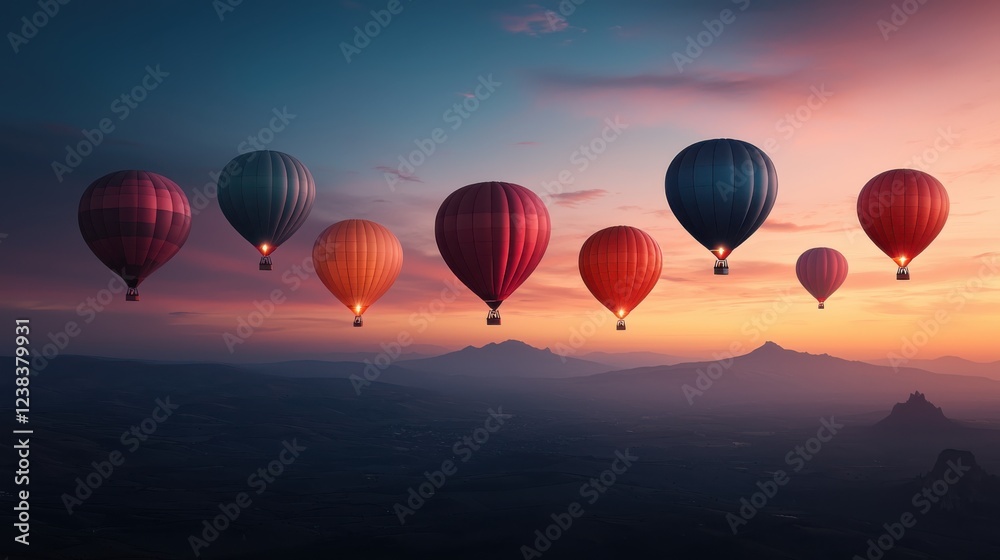 Fototapeta A captivating scene of a surreal hot air balloon festival set against the backdrop of a breathtaking sunset