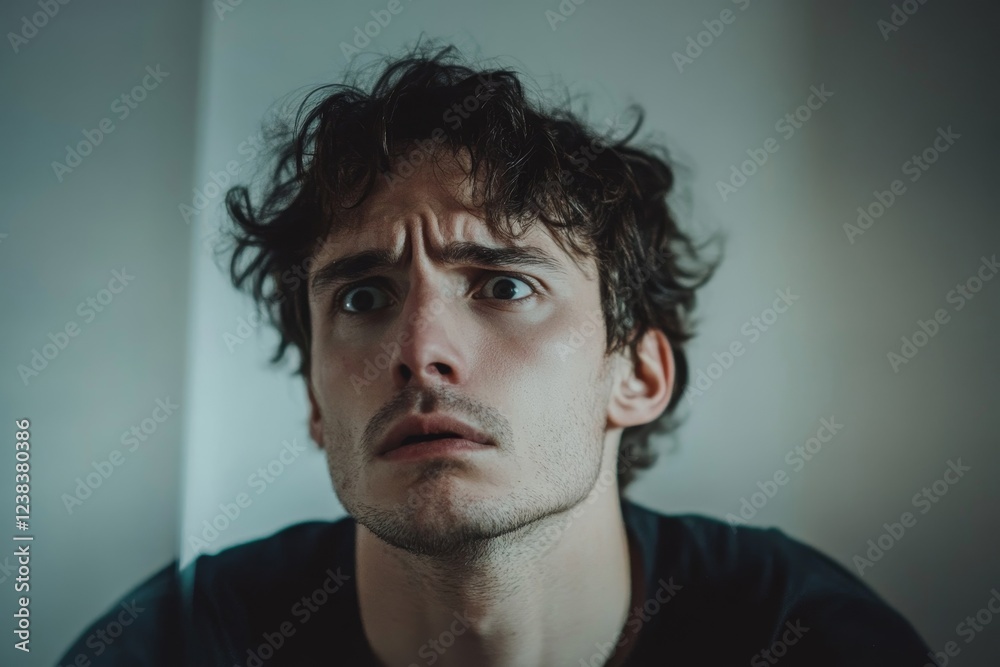 Self Impostor Disorder And Depression. Man With Panic, Self Impostor Disorder And Depression. Man With Panic,