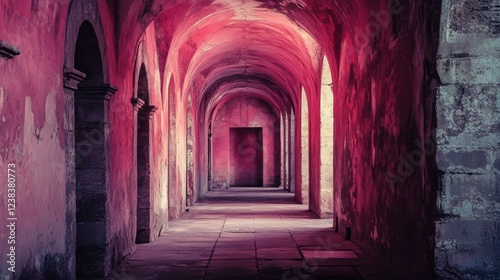 pink archway hallway in ancient building