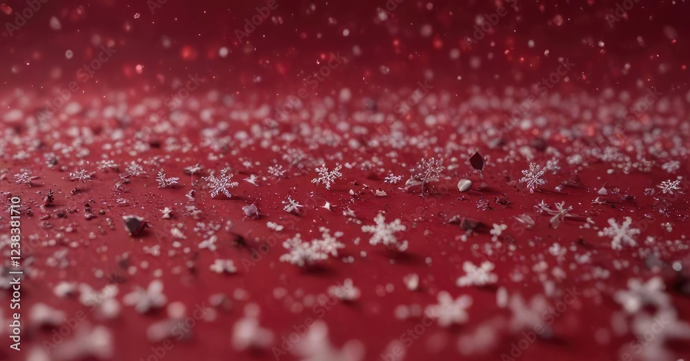 Tiny snowflakes scattered across a deep crimson background creating an ethereal and dreamy ambiance, frosty colors, peaceful ambiance, soft lighting Tiny snowflakes scattered across a deep crimson background creating an ethereal and dreamy ambiance, frosty colors, peaceful ambiance, soft lighting