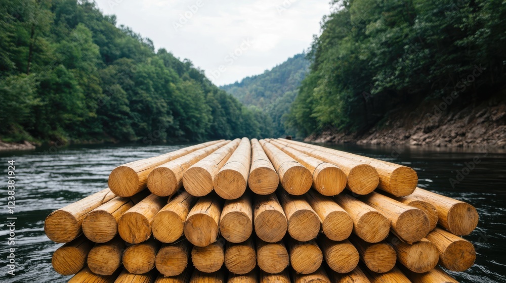 A tranquil riverside scene featuring a small wooden dock floating on the calm waters surrounded by a dense green forest landscape A tranquil riverside scene featuring a small wooden dock floating on the calm waters surrounded by a dense green forest landscape
