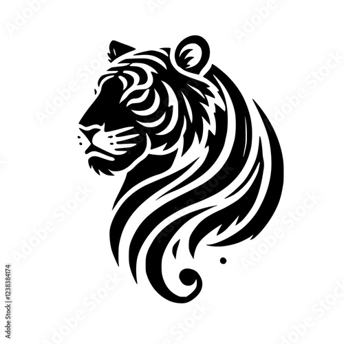 Wallpaper Mural Majestic Tiger Head: Black and White Abstract Animal Art Print.  Stylish graphic design with elegant lines and stripes, perfect for nature and wildlife lovers. Torontodigital.ca