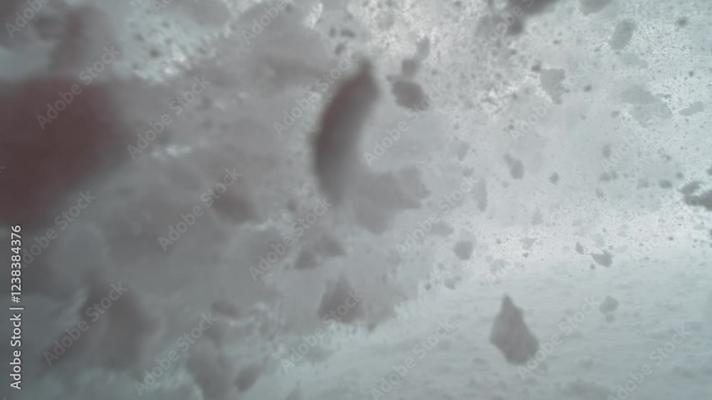 Snow avalanche sliding down a mountainside and crush into camera , super slow motion