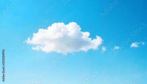 Vibrant single cloud drifting in bright blue sky, joyful serenity photo