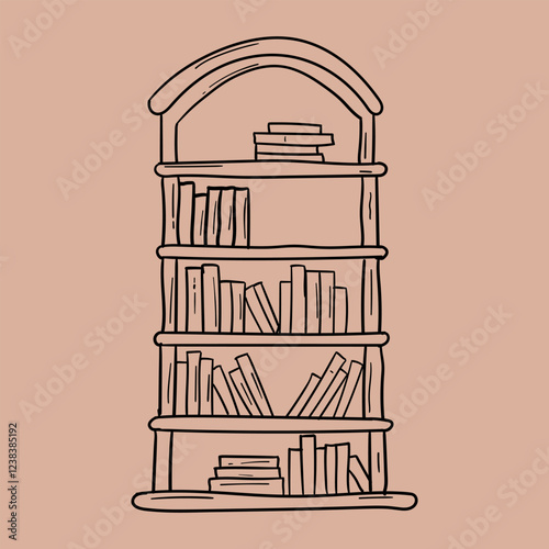 Bookshelf Line Art Cartoon Vector Illustration