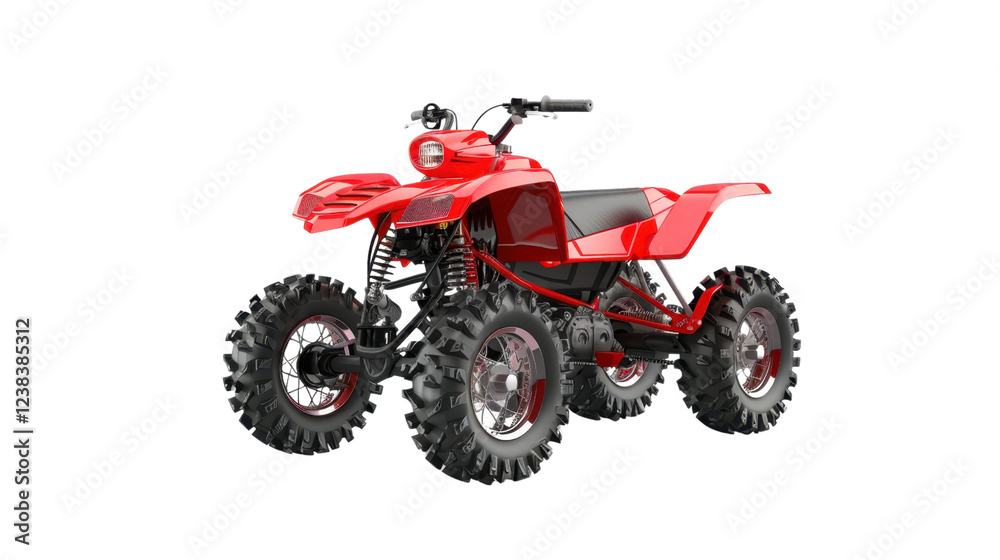 Red atv quad bike parked on transparent background exhibiting its powerful design Red atv quad bike parked on transparent background exhibiting its powerful design