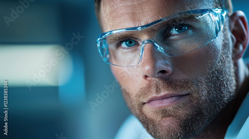 focused industry supervisor wearing safety glasses, showcasing determination and professionalism photo