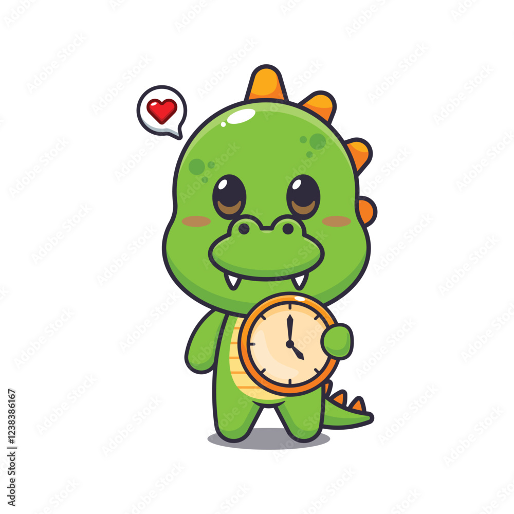 dinosaur mascot cartoon character vector illustration with clock. dinosaur mascot cartoon character vector illustration with clock.