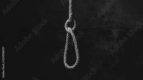 Noose hanging against dark wall; suicide prevention