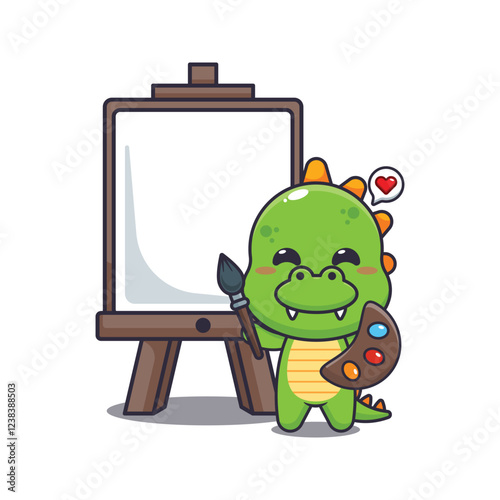 dinosaur mascot cartoon character vector illustration wants to paint on canvas. photo