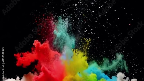 Vibrant explosion of colors creating a mesmerizing cloud in darkness