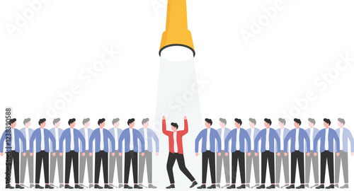 Silhouette illustration of a businessman being flash lighted among other businessmen. Stand out from the crowd,

