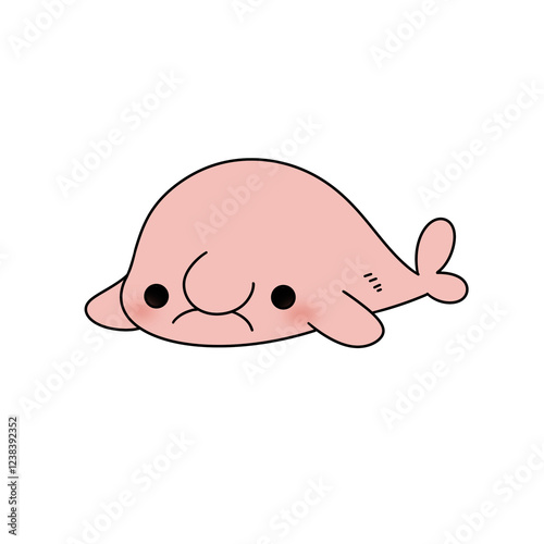 A cartoonish pink animal with a big nose and a sad face