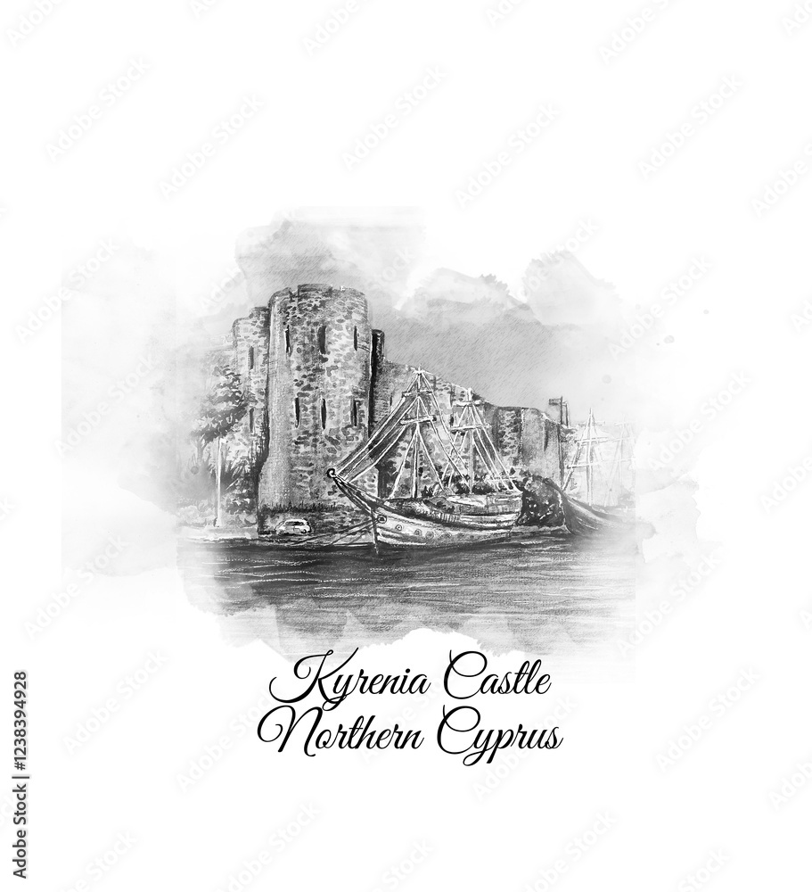 Fototapeta premium vintage hand drawn watercolor illustration of cyprus.