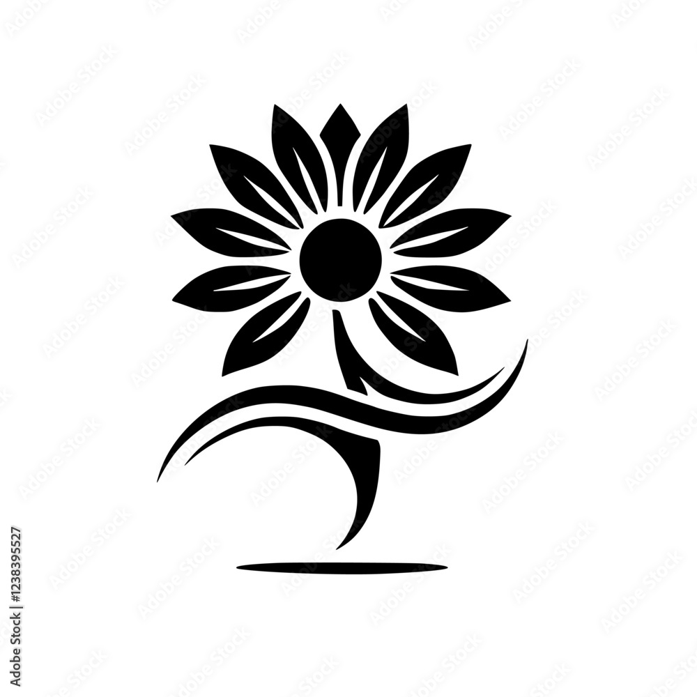 Black and White Minimalist Flower Design: Elegant Botanical Illustration, Simple Nature Graphic, Perfect for Decoration or Symbol Black and White Minimalist Flower Design: Elegant Botanical Illustration, Simple Nature Graphic, Perfect for Decoration or Symbol