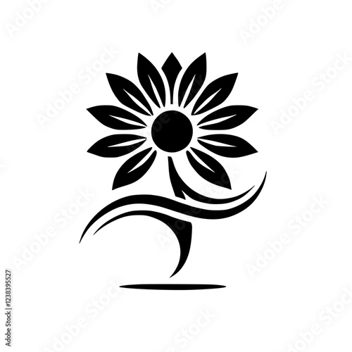 Black and White Minimalist Flower Design: Elegant Botanical Illustration, Simple Nature Graphic, Perfect for Decoration or Symbol