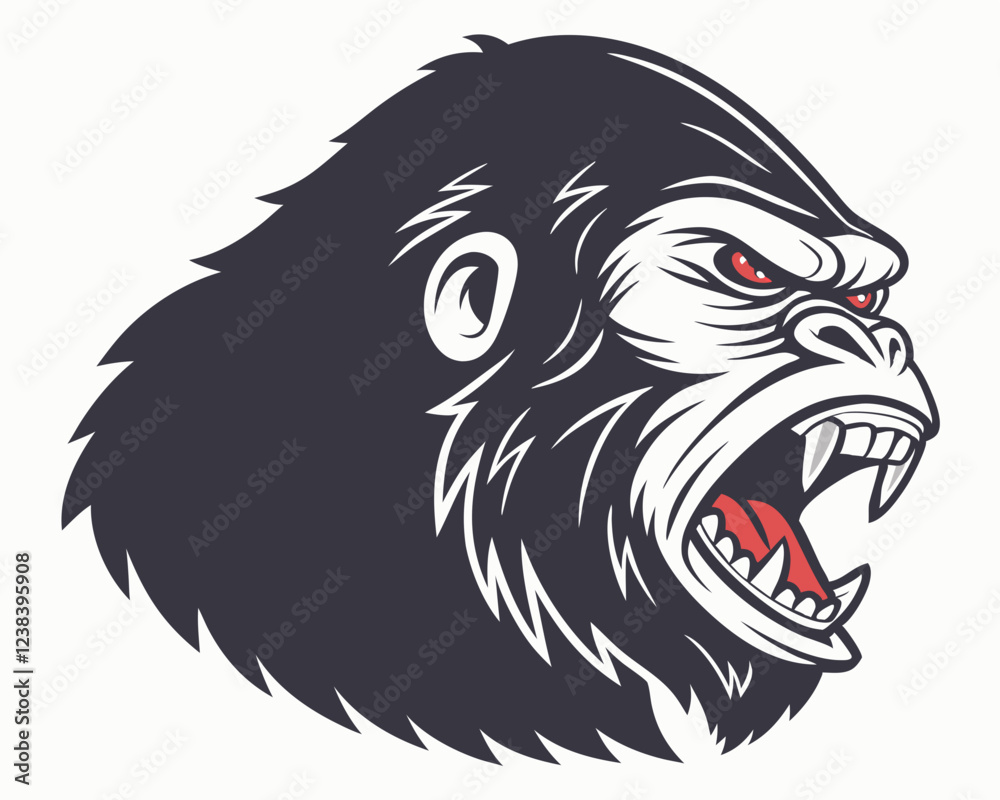 Fototapeta premium Angry gorilla. Gorilla head logo silhouette. Sport vector logo gorilla, gorilla icon, gorilla head, vector. A black and white vector illustration of a gorilla head.