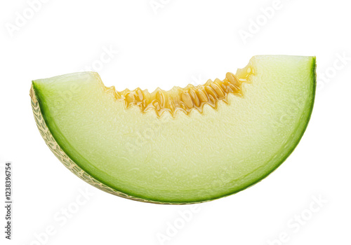 A honeydew melon slice, isolated on white background, no depth of field, sharp.