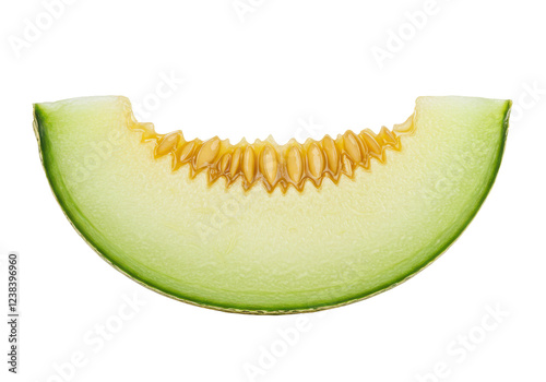 A honeydew melon slice, isolated on white background, no depth of field, sharp.
